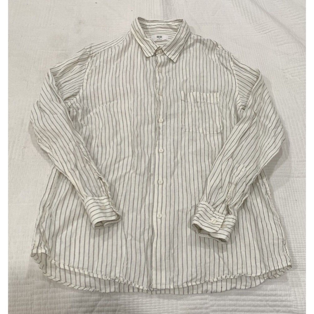 Uniqlo Mens Striped Linen Summer Dress Shirt, XL